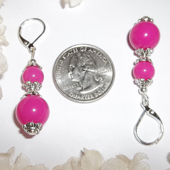 Earrings Pink & Silver Dangle Beaded Set NWT 4695 - Picture 3 of 8